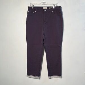 LOGO Boho/Cottage Cotton Blend Straight Leg Tribal Braided Fringe Navy Jean 12